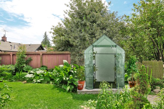 Kinzo Garden Broeikas - Plastic Kweekkas - Tuinkas met 3 Verdiepingen - Metalen Frame - Waterbestendige Hoes - 143 x 73 x 195 CM - Groen