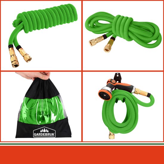 Gardebruk Tuinslang Flexibel - 7,5m 1/2" 3/4" Inch Wandmontage - Groen