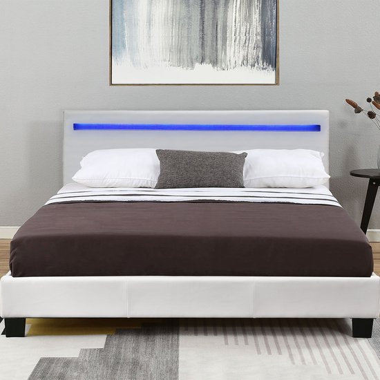 Juskys Gestoffeerd bed Verona - 120 x 200 cm - Wit - LED Verlichting