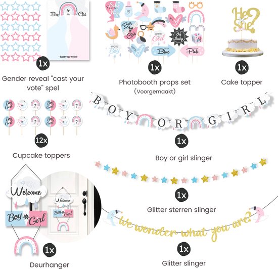 Partizzle Gender Reveal Party Versiering Pakket - Babyshower Ballonnen Decoratie - Geslacht Bekend Maken - Boy or Girl - XXL