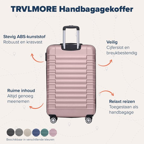 TRVLMORE Handbagage Koffer - 38L - Cijferslot - Lichtgewicht - Trolley - 54x36x20cm - Past binnen 55x40x20 cm - Roségoud