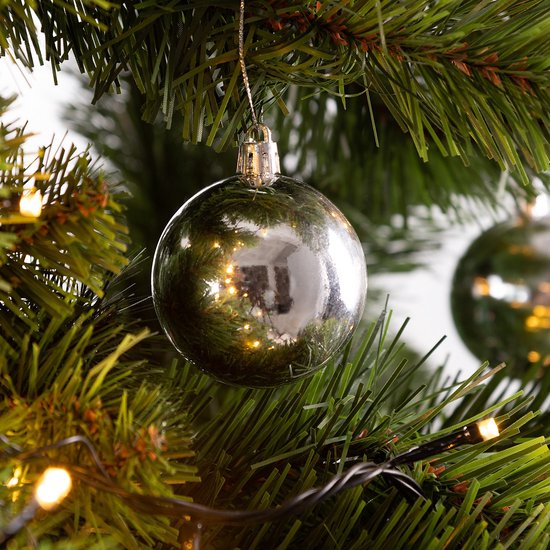 Kerstboomballen 24st - Ø6cm Mat Glanzend Glinsterend - Kunststof Zilver