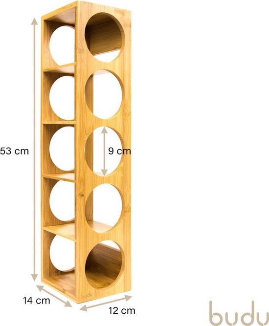 Budu Wijnrek Bamboe 5 flessen - Wijnrek hout - Stapelbaar - Uitbreidbaar - Houten wijnrek - Flessenrek - Bamboe wijnrekken - Wijnrek staand - Wijnfleshouder