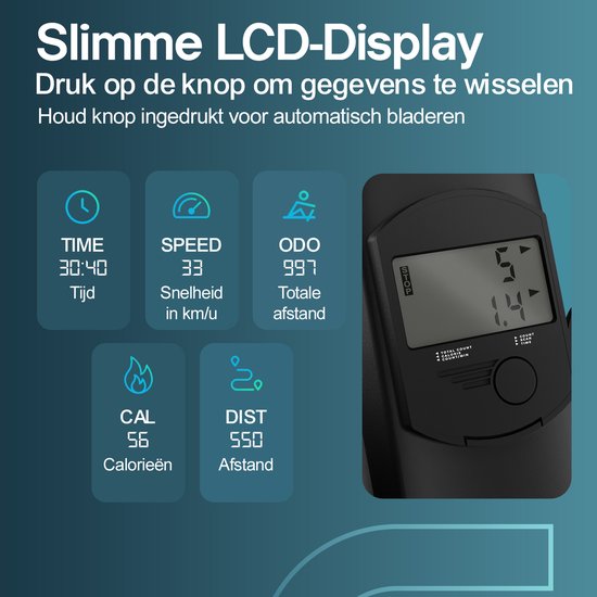 Flowsense Elvora Lite Roeimachine – Inklapbaar Roeiapparaat – Elastische Weerstand – LCD Display – Stil & Compact – Voor Gebruikers tot 200 cm / 115 kg – Thuis Fitness Roeitrainer