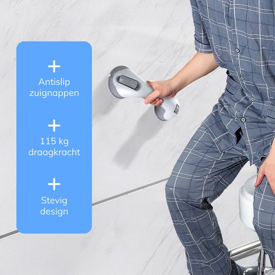 Douche Handgreep met Zuignap - 2 stuks - Geschikt voor douche en toilet - Vochtbestendig - Greep met zuignappen - Voor klein en groot - Extra veilig & sterk model - 30cm Luft
