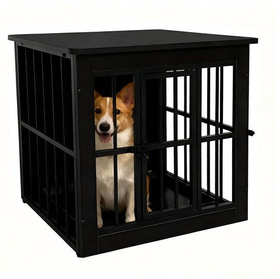 Hondenbench - hondenhok - bench voor puppies en kleine honden - hondenkooi - voor binnen - inclusief hygiënische bak voor in het hok - 63 cm x 51 cm x 59 cm.