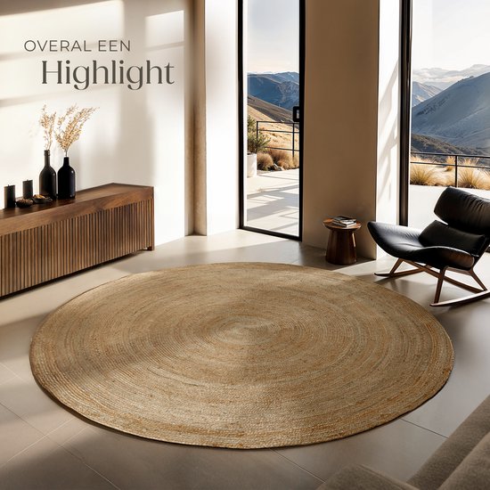 tectake® Handgeweven tapijt - Duurzaam en onderhoudsvriendelijk vloerkleed - Rond - Jute naturel - Verkrijgbaar in verschillende maten - Natuurlijk - Ø 200 cm