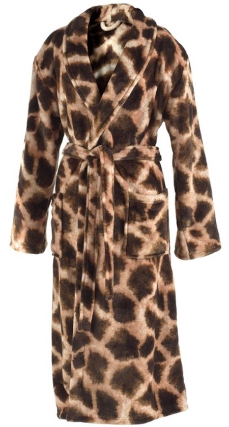 ZoHome Leopard Badjas Lang - Fleece - Maat M - Bruin
