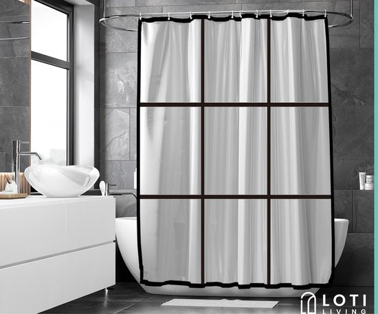 Loti Living Douchegordijn Anti Schimmel – Mat Transparant Zwart - Inclusief ringen – Waterdicht - PEVA - Douchegordijn 180x200 cm