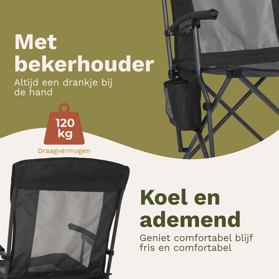 TRVLMORE Campingstoel - Opvouwbaar - 120KG Draagvermogen - Incl. Draagtas - Klapstoel - Visstoel - Kampeerstoel - Vouwstoel - Zwart