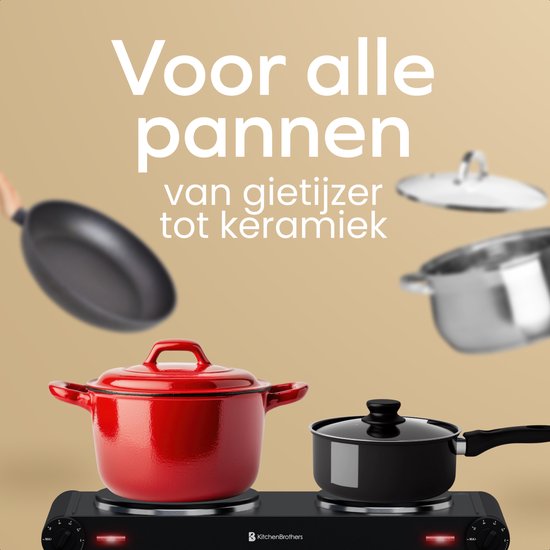 KitchenBrothers Elektrische Kookplaat - 2 Pits - Vrijstaand - 7 temperatuurstanden - 1500W + 1000W - Zwart