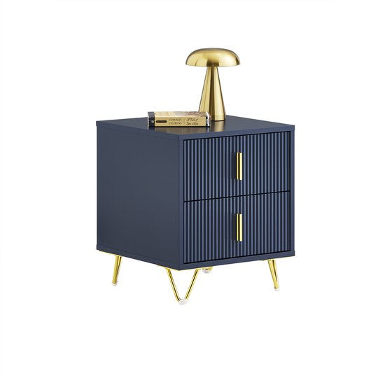 SoBuy Nachtkastje, nachtkastje met 2 laden, moderne bijzettafel voor slaapkamer en woonkamer, blauw, 40 x 40 x 47 cm FBT115-B