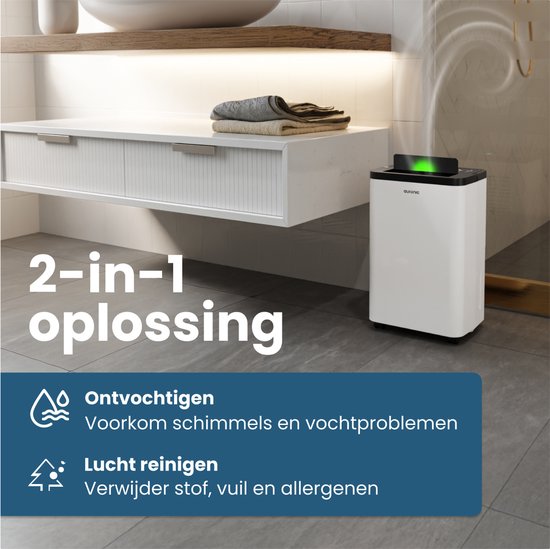 Auronic Luchtontvochtiger - Compact Pro Plus - 12L - Slaapkamer, Badkamer, Woonkamer en Kantoor - Vochtvreter voor in Huis - Wit