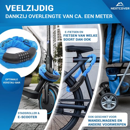 Nextcover Cijferslot Fietsslot Safesecure - met 5-cijferige cijfercode - blauw