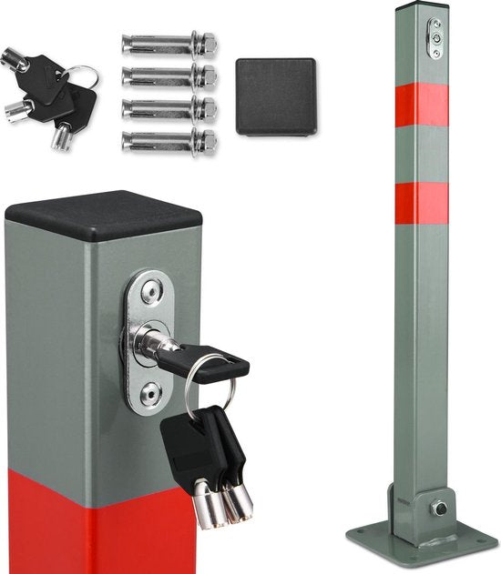 Deuba Parkeerpaal – Staal Incl. Sleutels 65,5x5cm - Grijs
