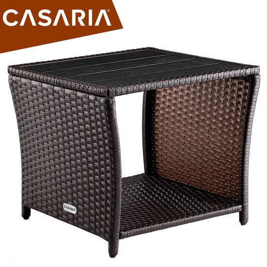 Casaria Polyrattan Bijzettafel - WPC Tafelblad 45x45x40cm – Bruin
