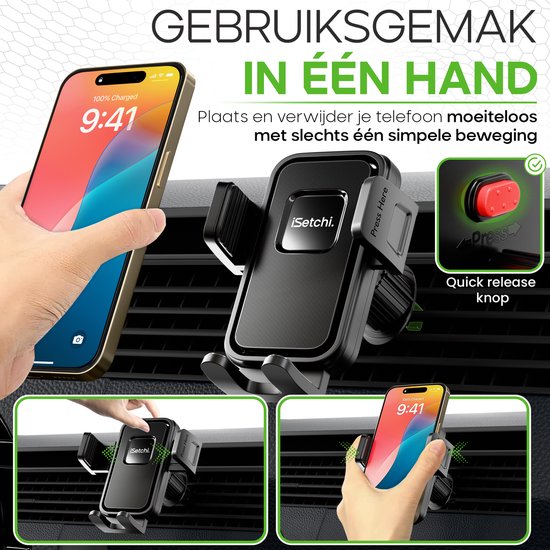 iSetchi FlexMount - Telefoonhouder Auto Ventilatie - Ventilatierooster - GSM Houder - Auto Accessoires - Universele Houder - Uitschuifbaar Design - Zwart