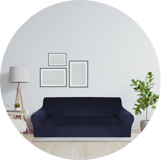 Hilvard - Bankhoes 4 zitsbanken - (230 - 275 cm) - Donkerblauw - Velvet - Stretch - Bankbeschermer - Meubelhoes - Tegen beschadigingen en vlekken - Zetelhoes - Zetelovertrek