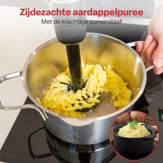 AoraKitchen Staafmixer Set - 6 Delig - 1000W - Turbo - Melkopschuimer - Hakmolen - Maatbeker - Garde