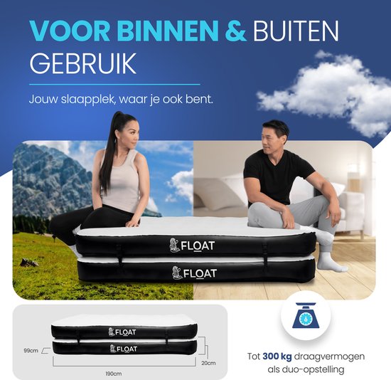 FLOAT Gemina - 3in1 Luchtbed met Elektrische pomp - 190x99x20 cm - Stevig Luchtmatras - Lichtgewicht voor camping - Twee 1 persoons luchtbedden