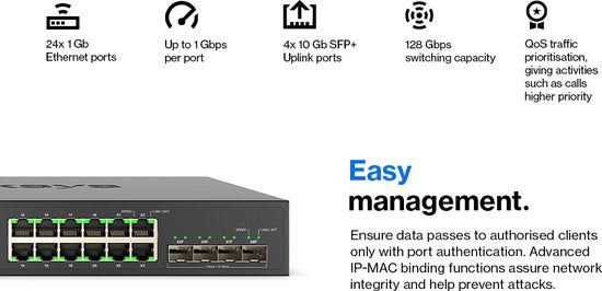 Linksys Netwerkswitch - LGS328C - Gigabit - Managed - 24 Poorten + 4 SFP+ - Zwart