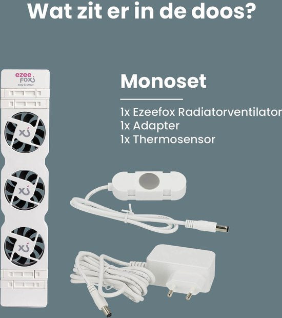 Ezeefox Radiatorventilator met 3 Ventilatoren en Thermosensor - Monoset - Universeel - Energiezuinig - Zeer stil - Radiator Ventilator – Wit