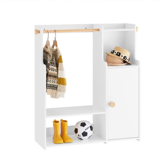 SoBuy Kinderkledingrek, Kledingkast met 2 Vakken en 1 Deur, Opbergoplossing voor Kinderkamer, Wit, 94x35x110 cm, KMB110-W