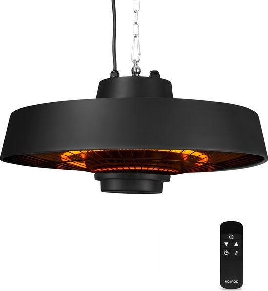VONROC Terrasverwarmer – Hangend & Infrarood – 2000 W – 50 x 50 x 25 cm – Zwart