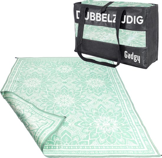 Gadgy Buitenkleed XXL - Vloerkleed Buiten 300 x 200 cm - Tuintapijt Dubbelzijdig - Picknickkleed Groen Wit - Buitentapijt