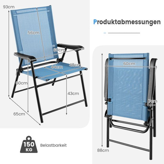 Coast Opvouwbare Stoel - 2 Stuks - 65 x 60 x 93 cm - Max. 150Kg. - Blauw