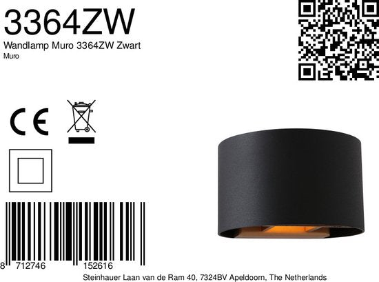 Steinhauer wandlamp Muro - zwart - metaal - 3364ZW