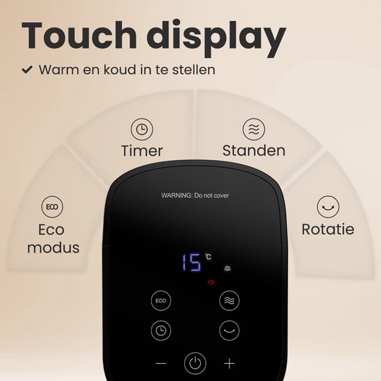 Auronic Elektrische Kachel - Keramische Kachel - Toren Kachel - 2200W Heater - Zwart