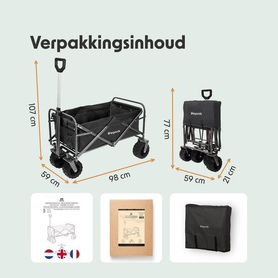 LifeGoods Bolderkar - Opvouwbaar - 80KG Draagkracht - 94L - Wasbaar Polyester - Zwart