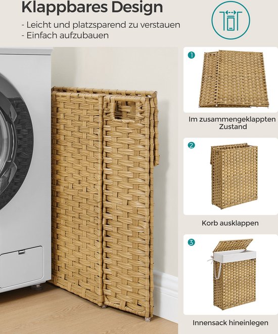 Wasmand – Grote Capaciteit – 55 l gemaakt van synthetisch rotan – Modern – Hoogwaardige Kwaliteit