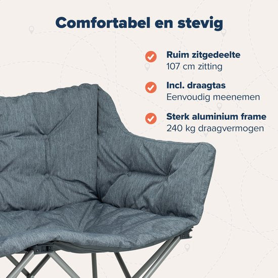 TRVLMORE Campingstoel - 2 Personen - Opvouwbaar - Incl. Draagtas - Kampeerstoel - 240 kg draagvermogen - Grijs