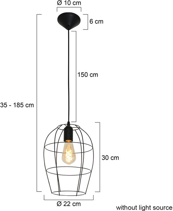 Hanglamp Minimalics 2705ZW – Zwart, verstelbaar van 35 cm tot 185 cm, Scandinavisch design, met E27 fitting, van merk Mexlite, gemaakt van metaal, kunststof en elektronica