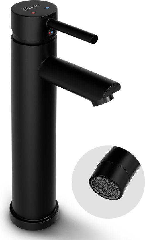 Mirlux Wastafel Kraan Zwart - Wastafel Mengkraan Badkamer - Wastafelkraan - Fonteinkraan / WC Kraan - Kraantje - Koudwaterkraan & Warmwaterkraan - Toiletkraan Koud Water & Warm Water