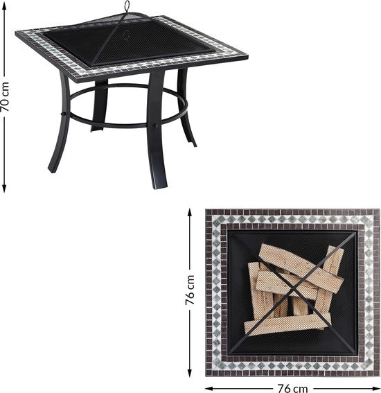 Gardebruk Vuurkorf Mozaïek Runedak – Incl. Vuurrooster & Pook – Zwart