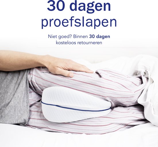 Sleeptight Orthopedisch Kniekussen voor in Bed Zijslapers - Zijslaapkussen - Beenkussen Traagschuim - Ergonomisch Zijslaper Kussen - Met Band - 25cm