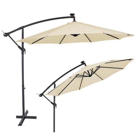 Kingsleeve Zweefparasol - Parasolvoet LED-verlichting 330cm - Crème