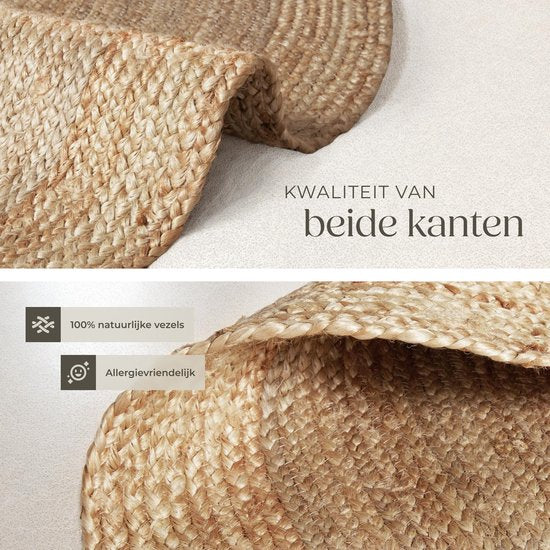 tectake® Handgeweven tapijt - Duurzaam en onderhoudsvriendelijk vloerkleed - Rond - Jute naturel - Verkrijgbaar in verschillende maten - Natuurlijk - Ø 200 cm