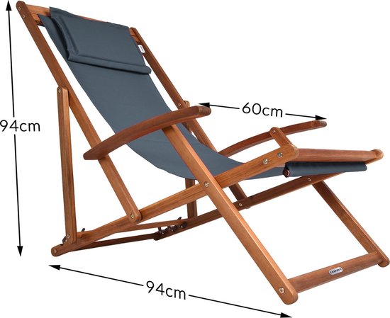 Casaria Ligstoel Acaciahout – Opvouwbaar tot 160kg – Antraciet