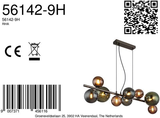 Globo - hanglamp - RIHA - multicolor - glas - grote eettafellamp - G9 - 56142-9H