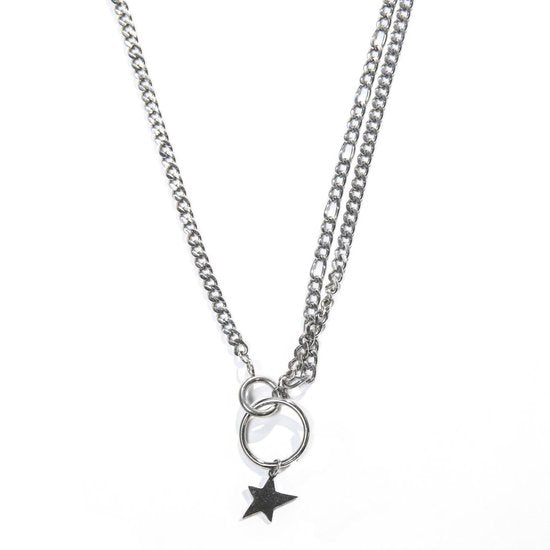 Laura Ferini Stella Ketting – Zilverkleurige Schakelketting met Ster – 18K Witgoud Verguld – Dames Sieraad