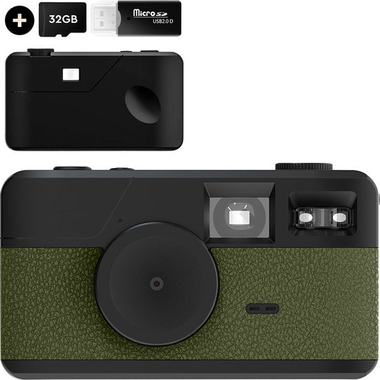 K&L Digitale Retro Camera - Schermvrij - Oplaadbaar - 16.000 Foto's - Fotocamera - Vintage - Inclusief 32GB - Duurzaam - Groen