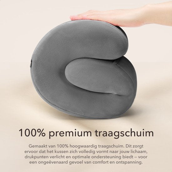 SC Travel Essentials - Nekkussen Set 3-delig - Ergonomisch Memory Foam Reiskussen met Oogmasker en Oordoppen - Ideaal voor Vliegtuig, Auto en Trein - Compact en Luxe - Apricot