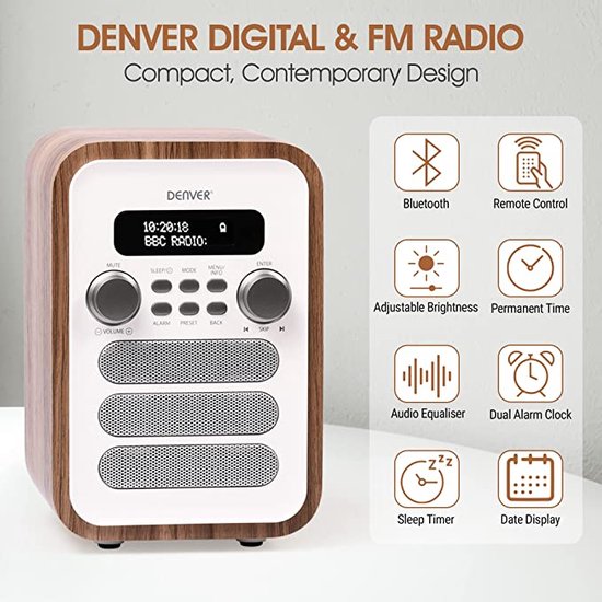 Denver DAB-radio - Retro Radio - Bluetooth - DAB+/ FM Radio - DAB48W