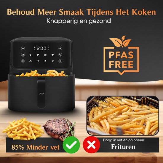 JAP Appliances Ascension - Airfryer XL - Heteluchtfriteuse XXL - 2000W - 7,6L Inhoud - 60ºC tot 200ºC - Zwart