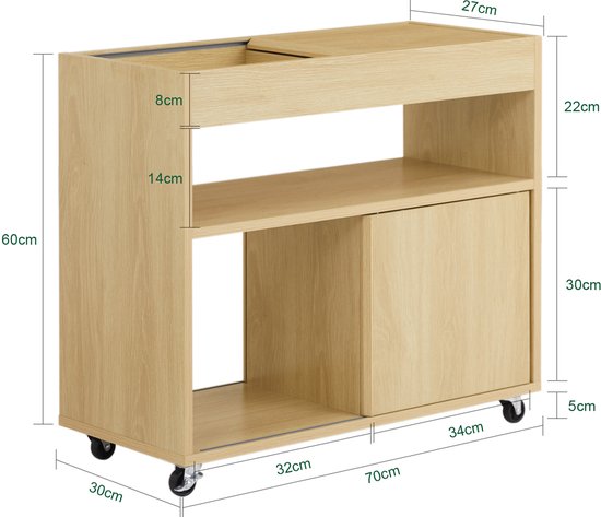 SoBuy FBT152-N Bijzettafel - Wood Composite met Schuifdeuren & Dienblad