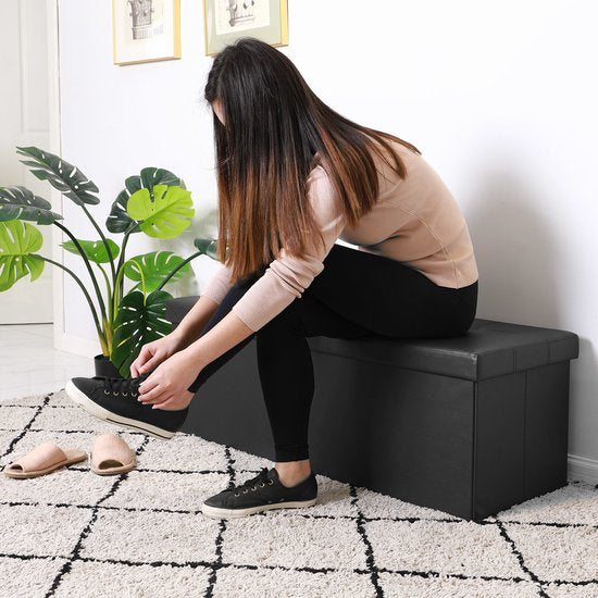 Casaria Zitbank met Opbergruimte - 115x40x40cm 131L Kunstleer – Zwart
